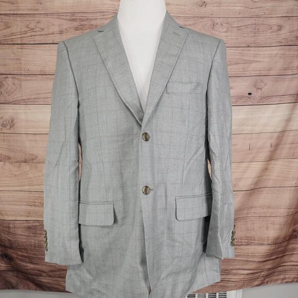 Pronto Uomo Platinum Sport Coat Mens 42R Gray Silk Wool Windowpane Blazer - Picture 3 of 13